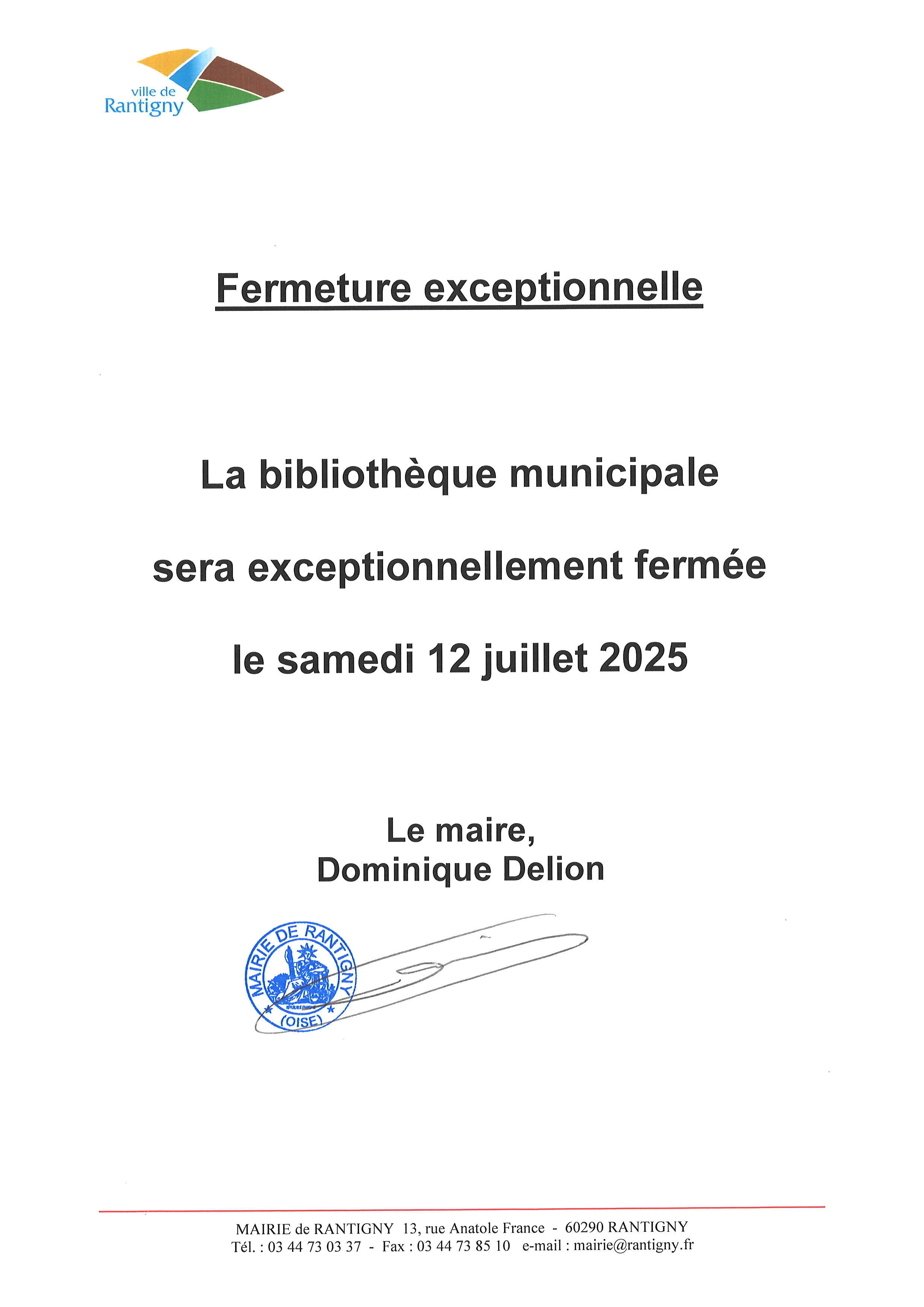 affiche bib fermée le 12 juillet