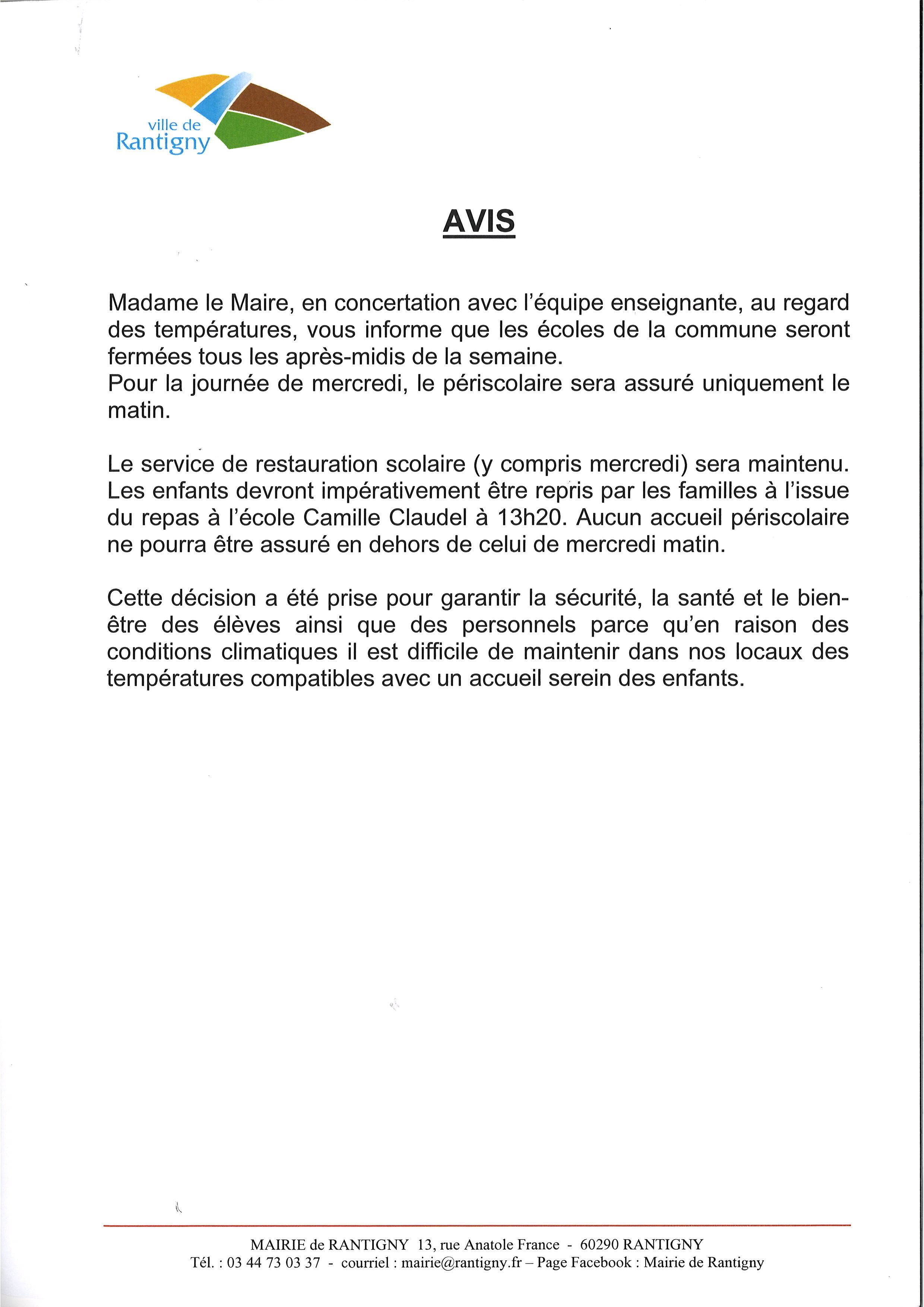 affiche ecoles fermee canicule