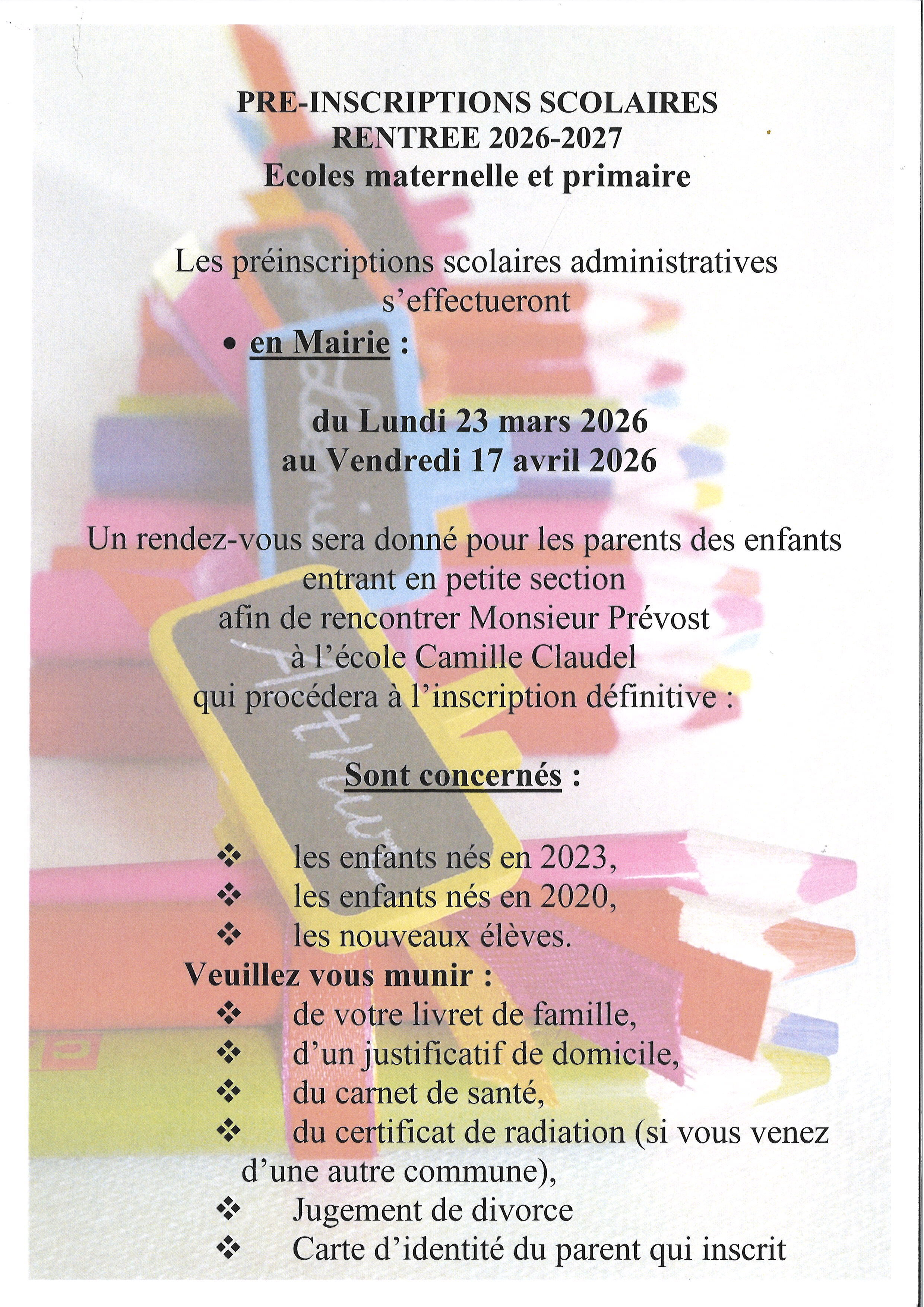 affiche inscriptions scolaires