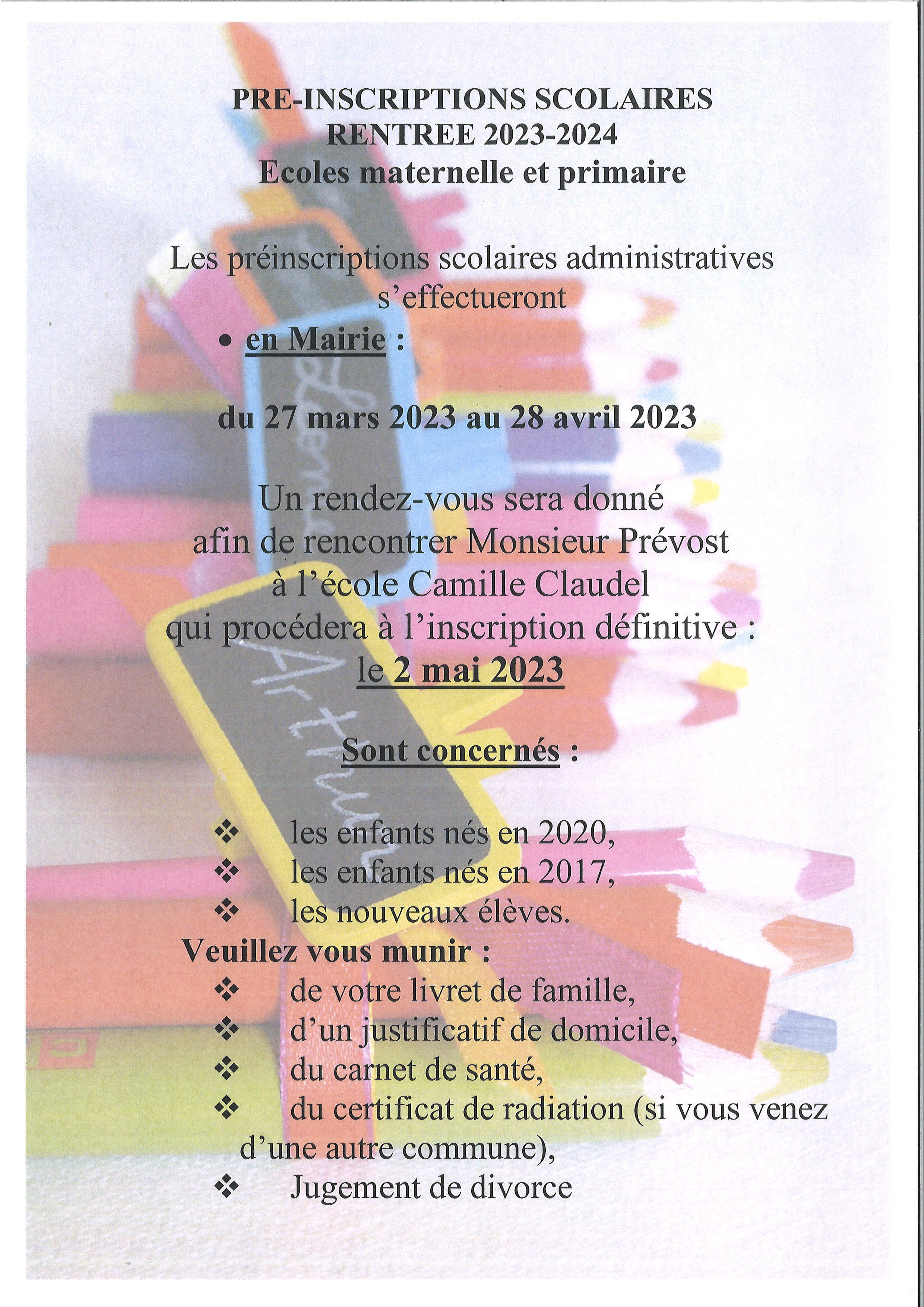 affiche pré inscriptions