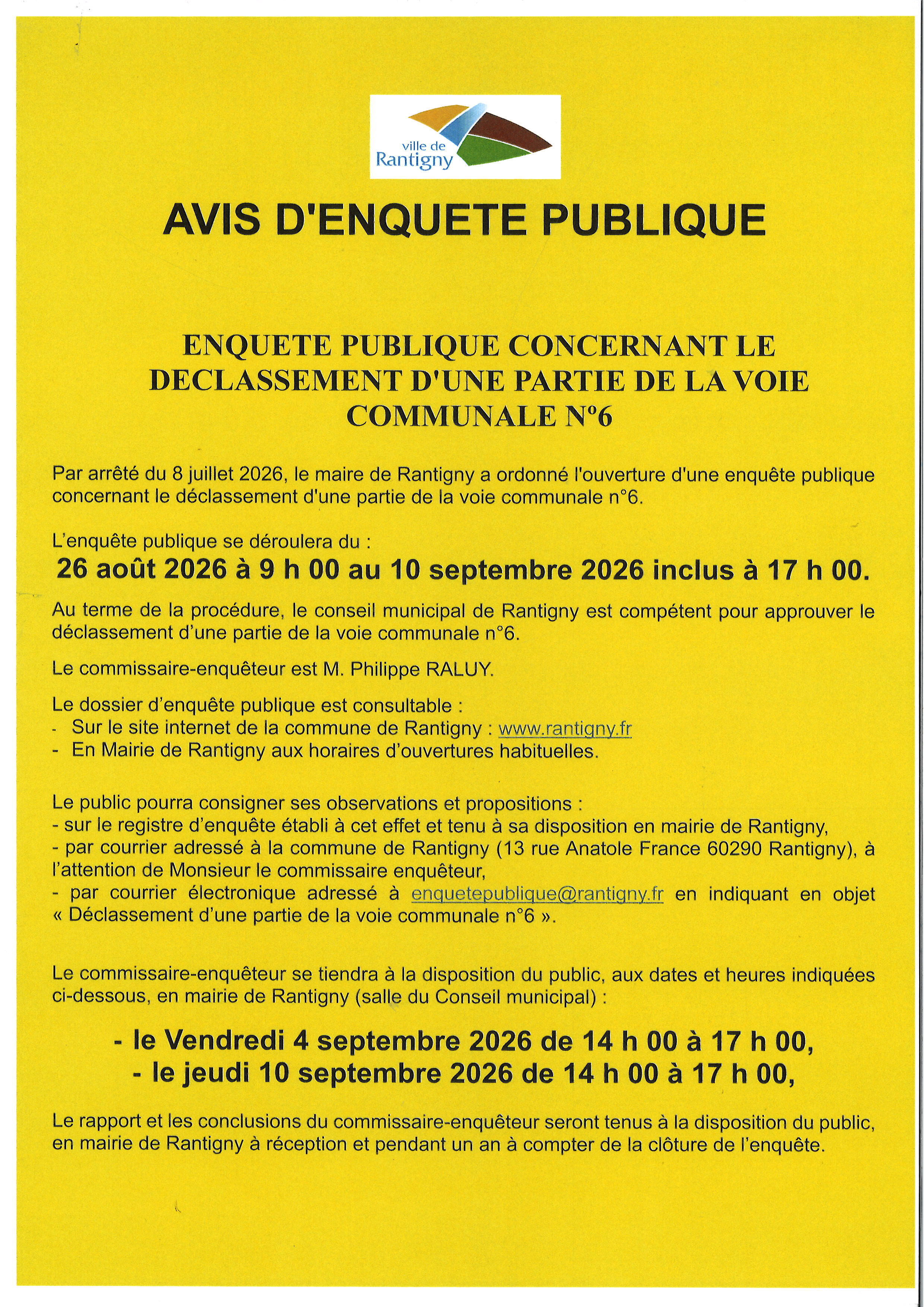 avis enquete publique déclassement voie 6