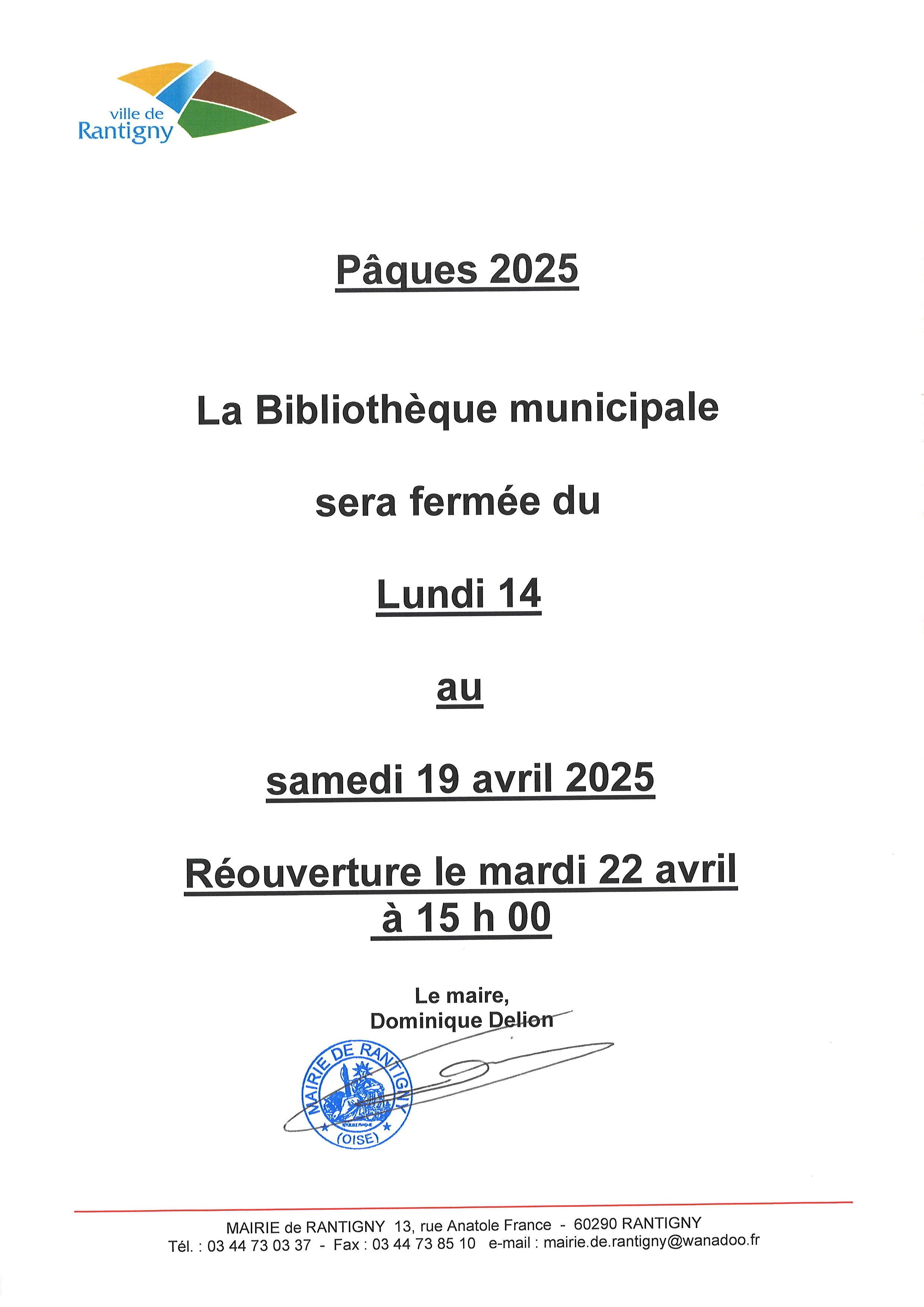 avis fermeture paques