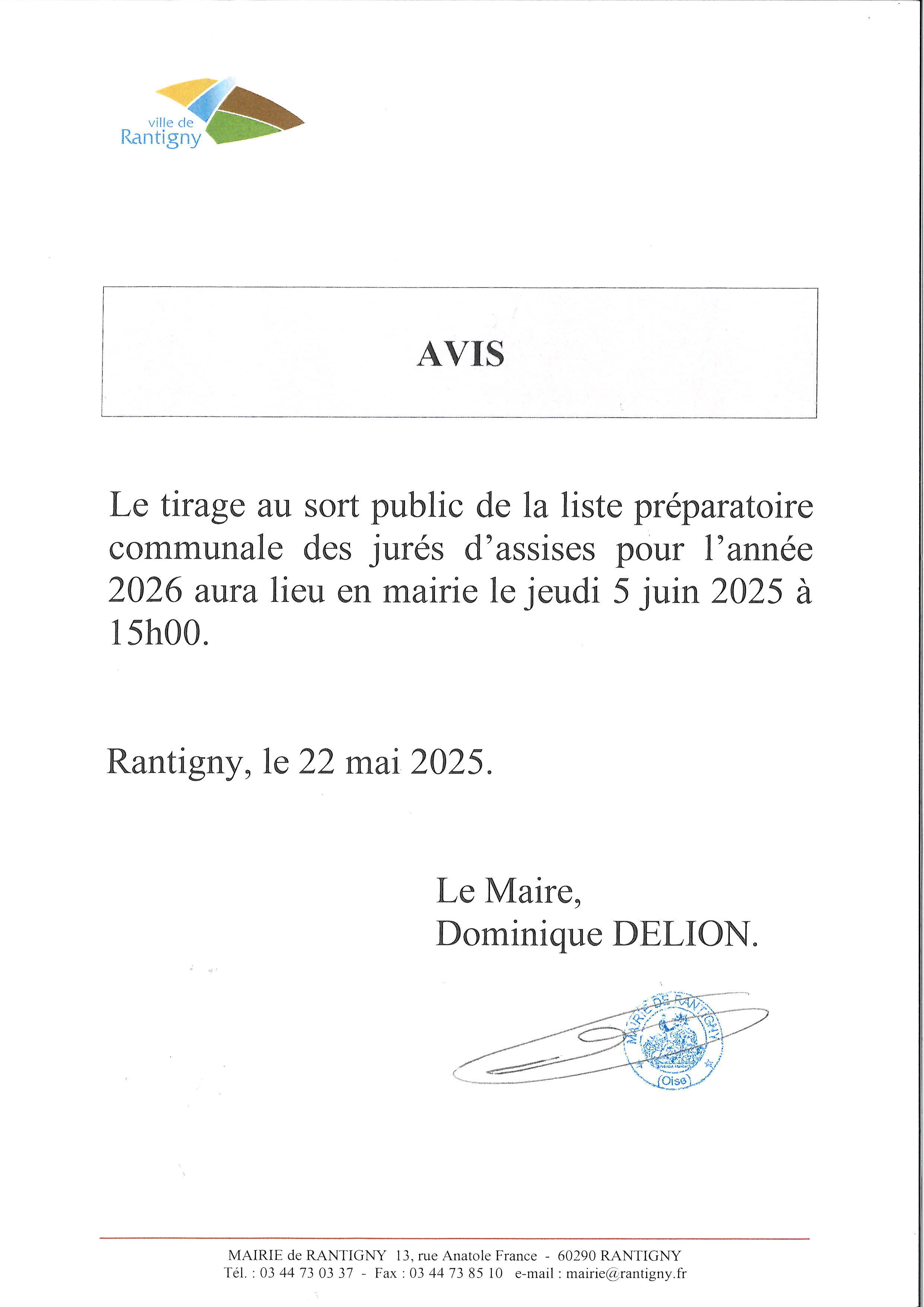 AVIS TIRAGE AU SORT JURES D ASSISES