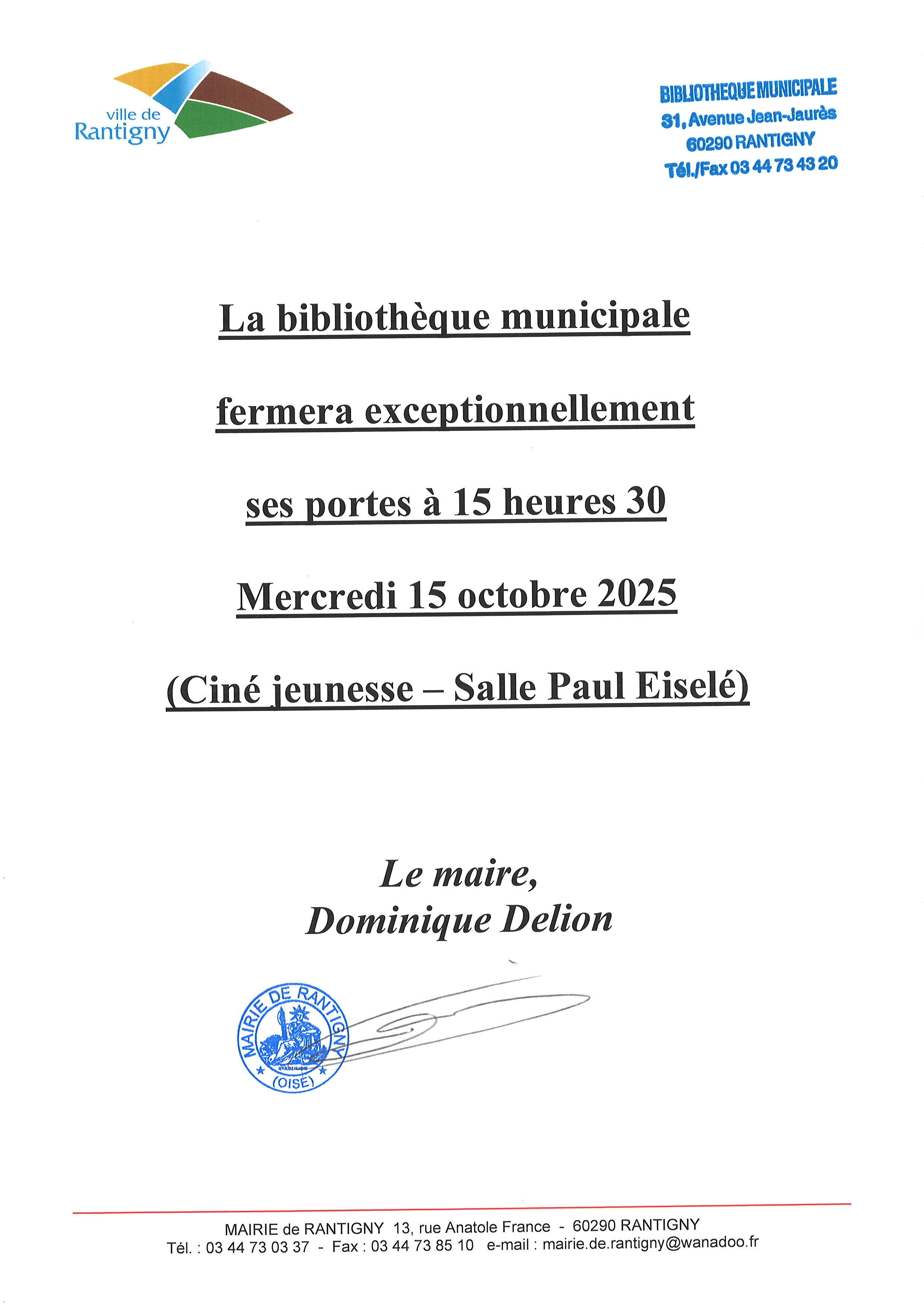 bib fermee exceptionnellement