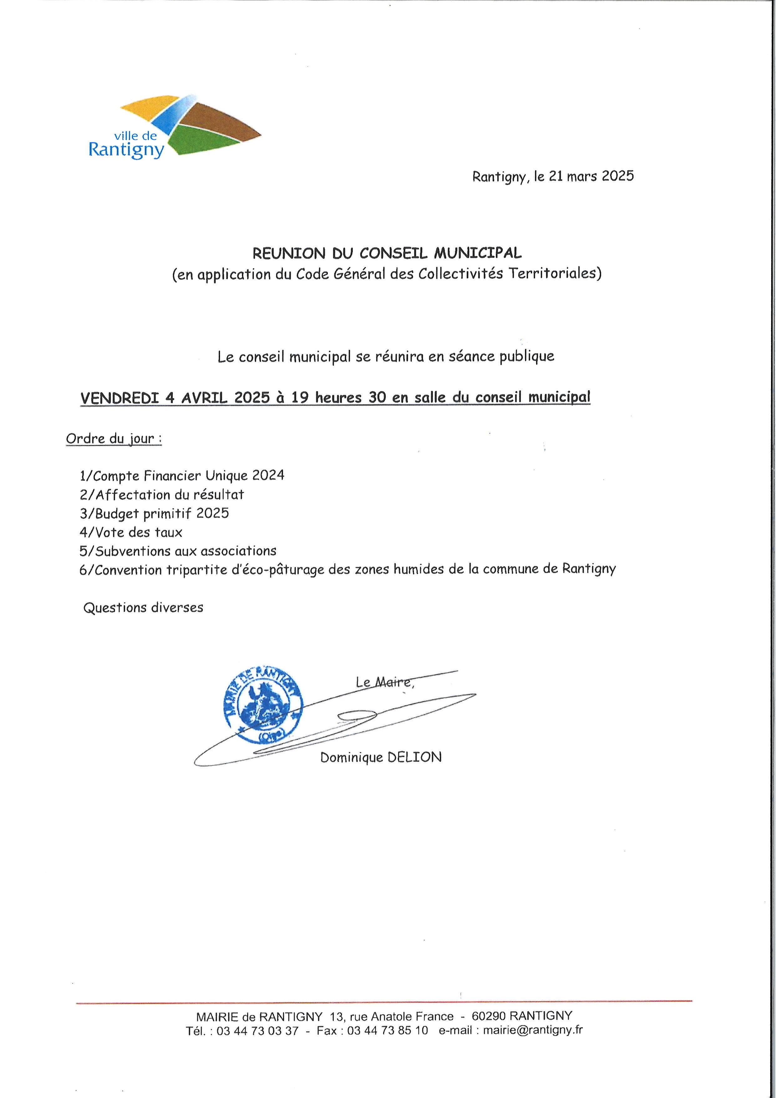 conseil municipal du 4 avril 2025