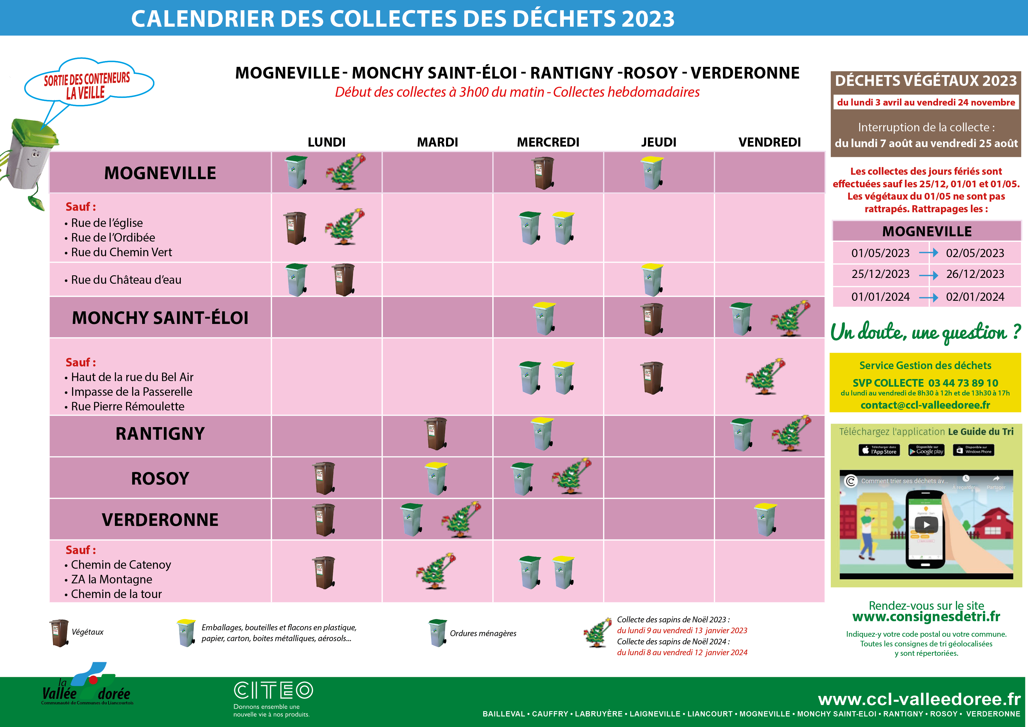 Calendrier collectes des déchèts 2023
