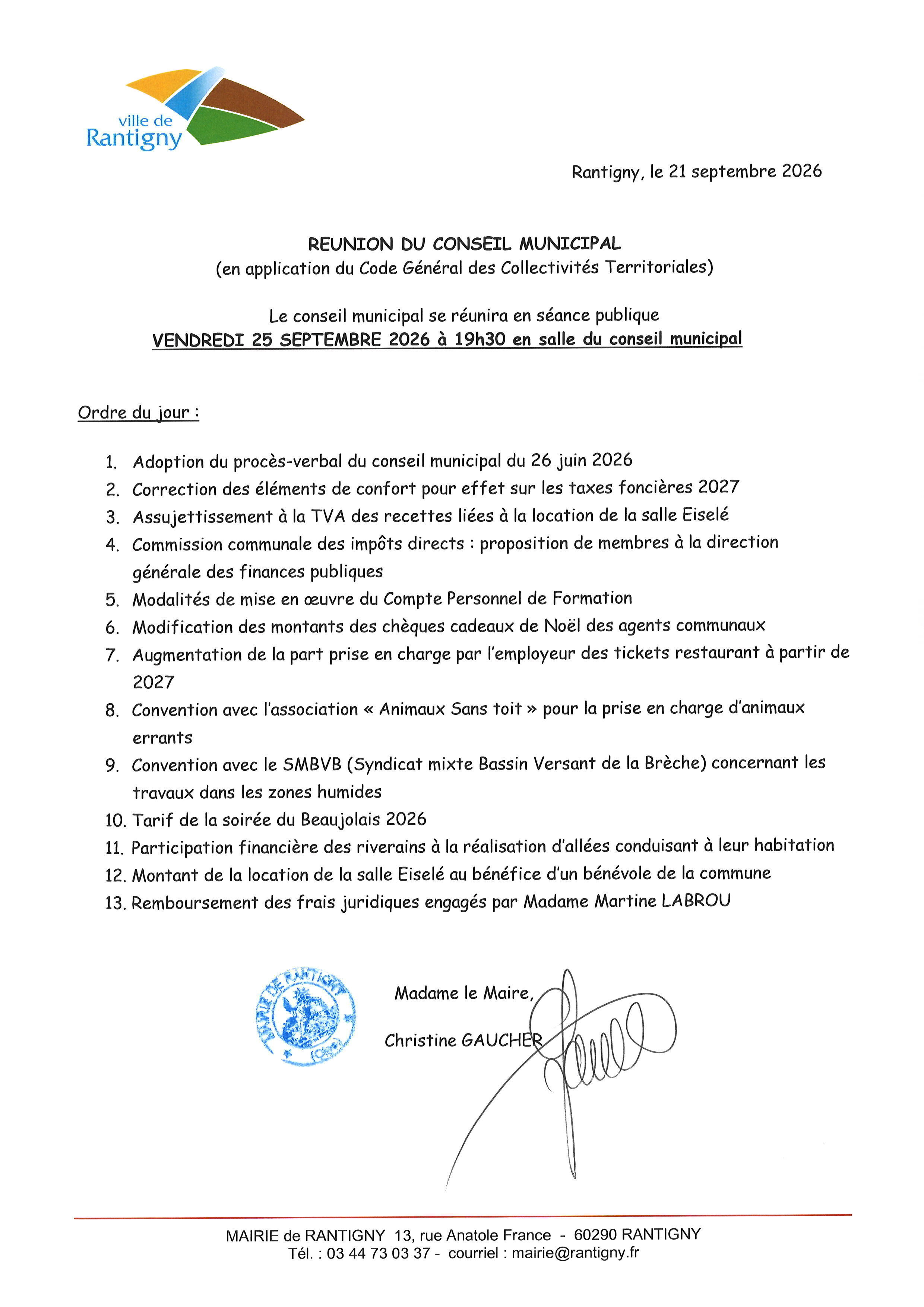 ordre du jour du cm du 25 septembre 2026
